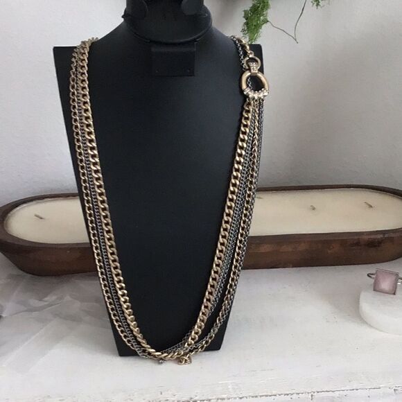 Lane Bryant Multi Strand Silver Gold Chain Necklace - Picture 1 of 5